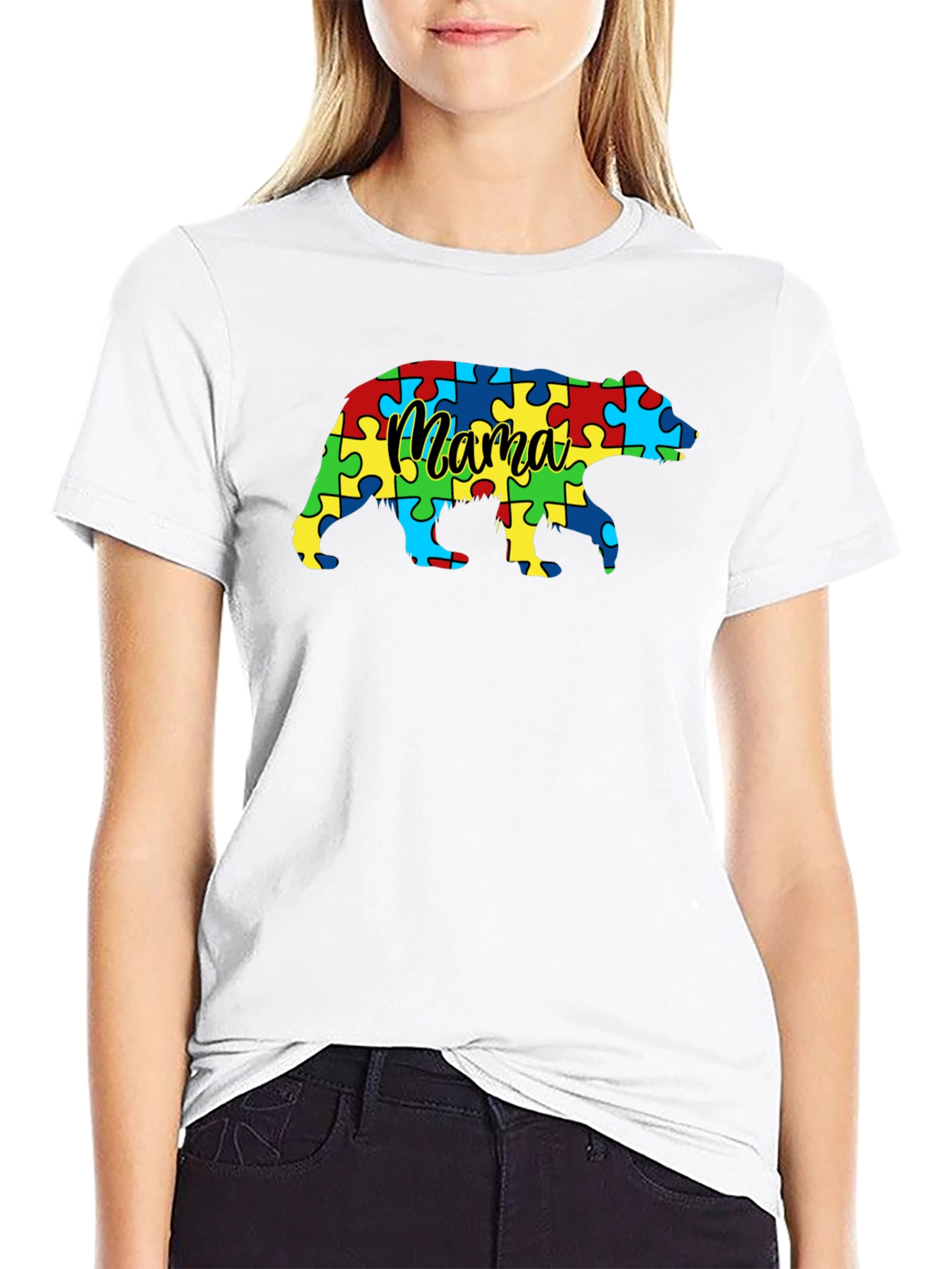 Mama Bear Autism Awareness Puzzle T-Shirt