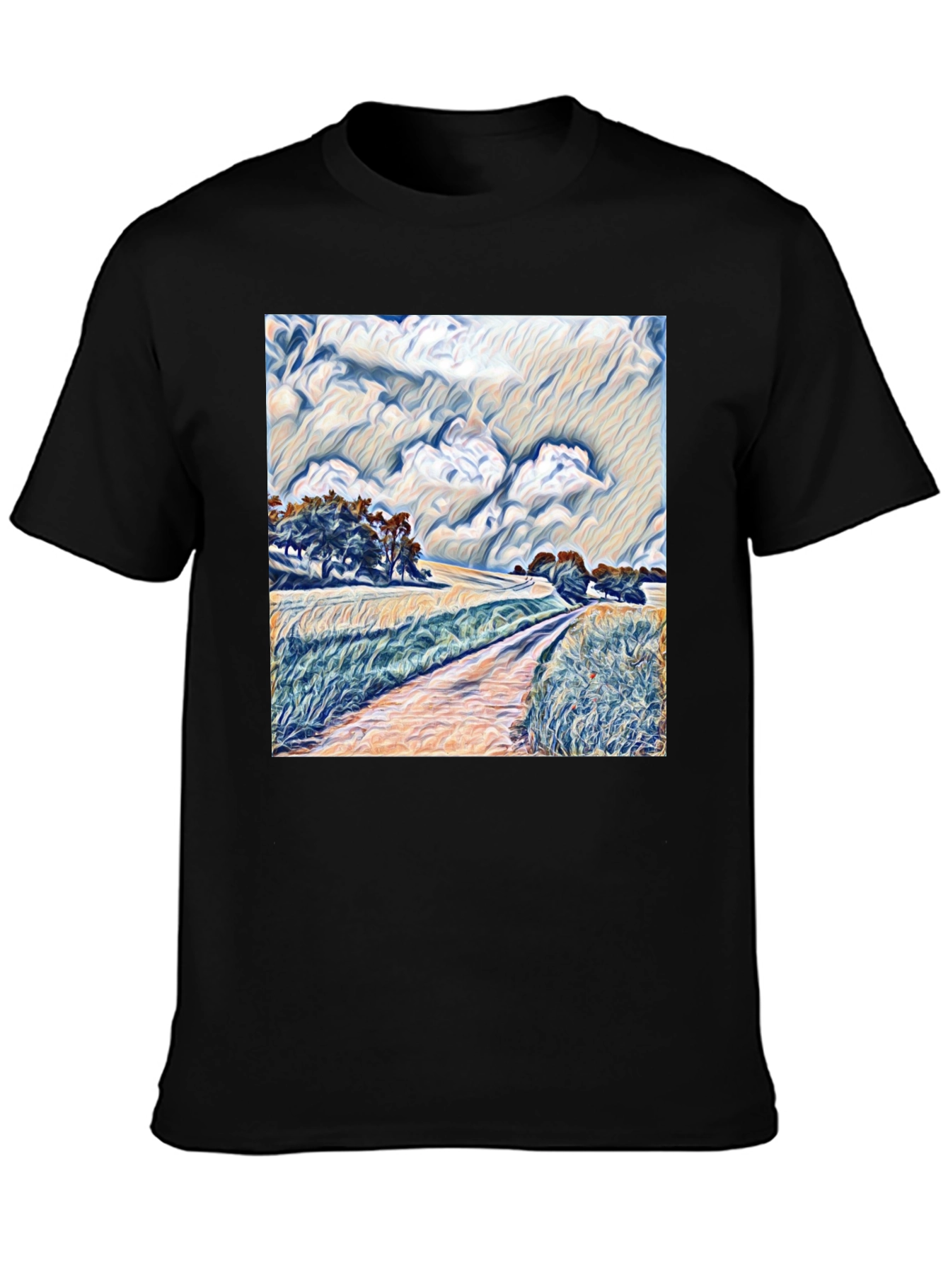 Artistic Landscape Graphic Tee - Stylish Black T-Shirt