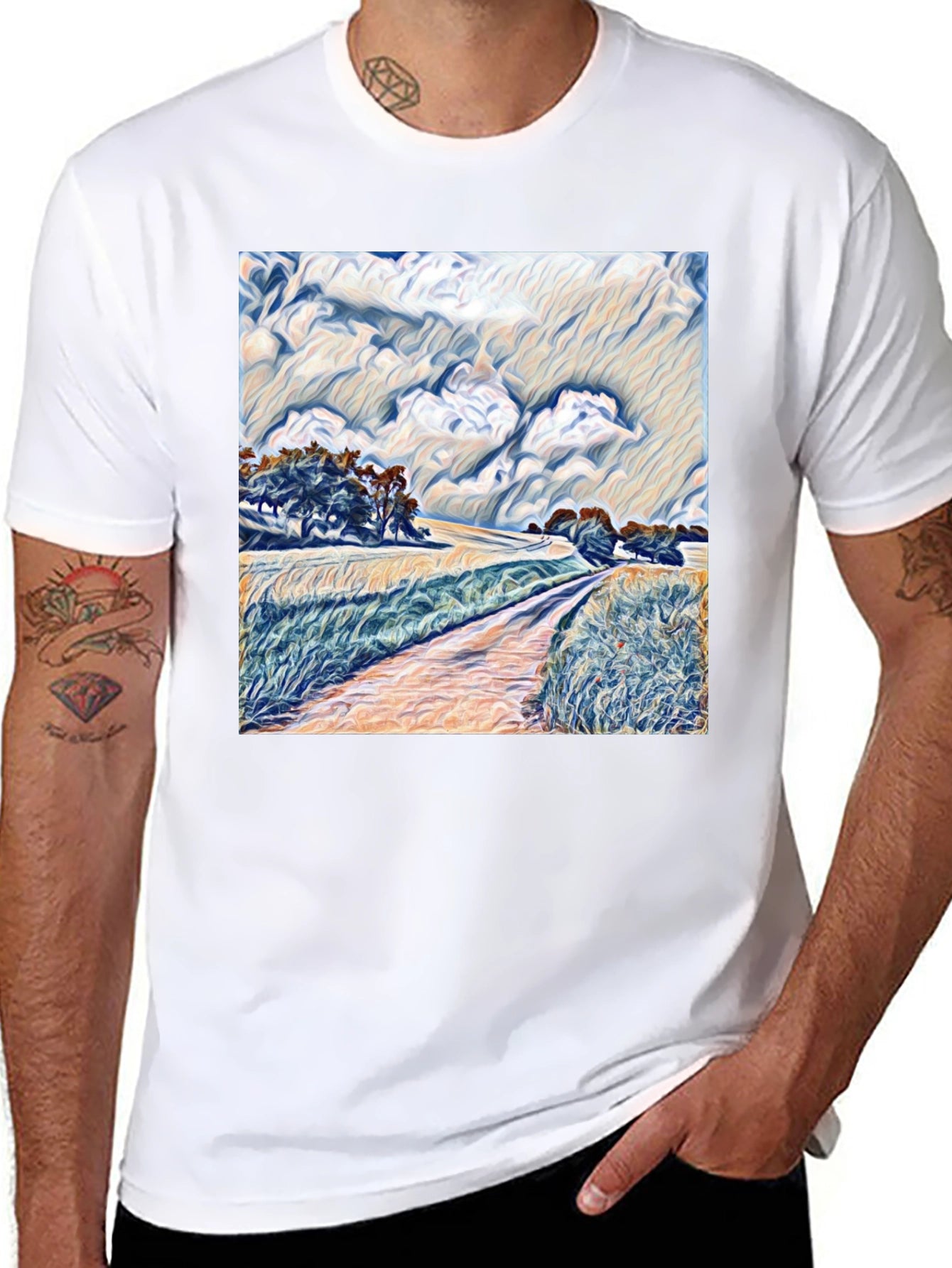 Artistic Landscape Graphic Tee - Stylish Black T-Shirt