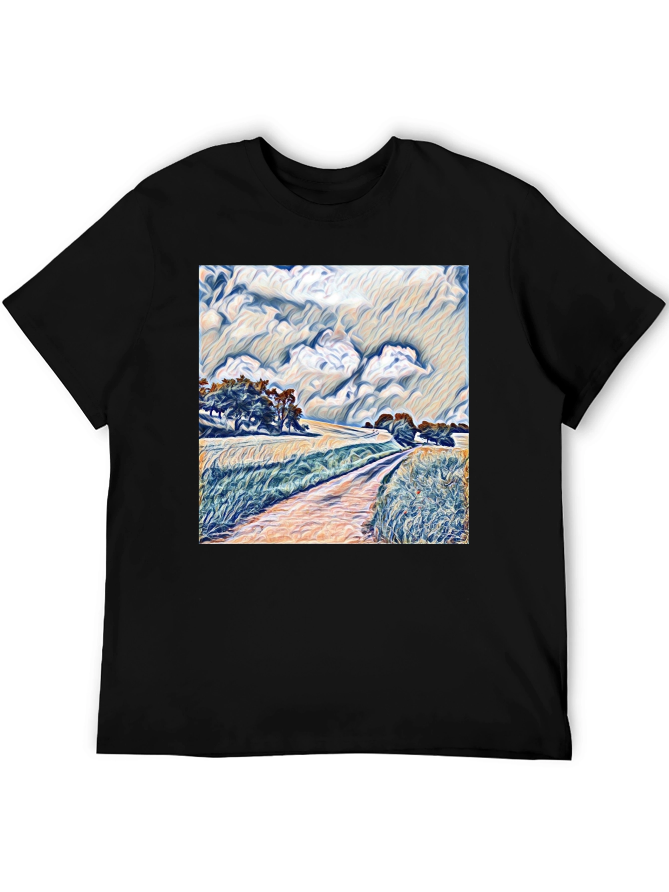 Artistic Landscape Graphic Tee - Stylish Black T-Shirt