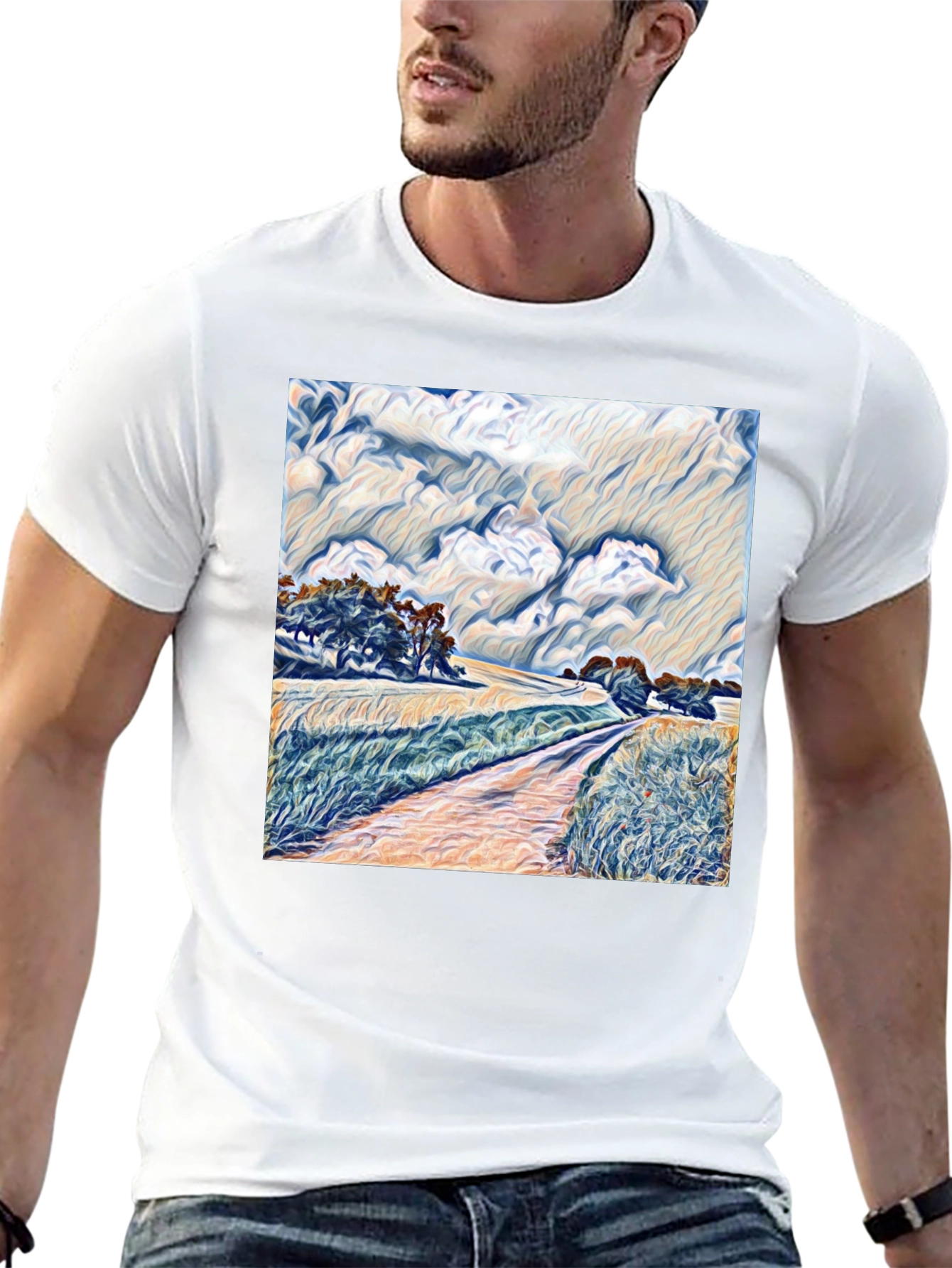Artistic Landscape Graphic Tee - Stylish Black T-Shirt