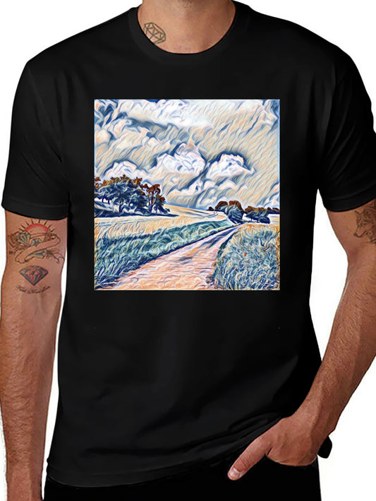Artistic Landscape Graphic Tee - Stylish Black T-Shirt