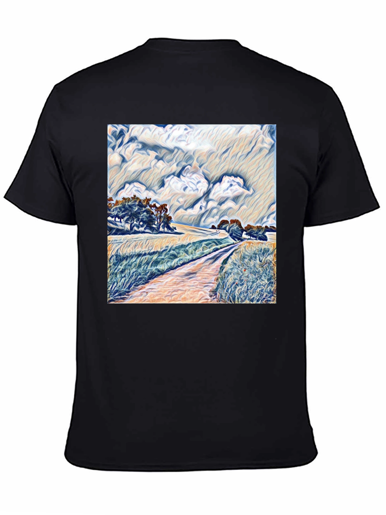 Artistic Landscape Graphic Tee - Stylish Black T-Shirt