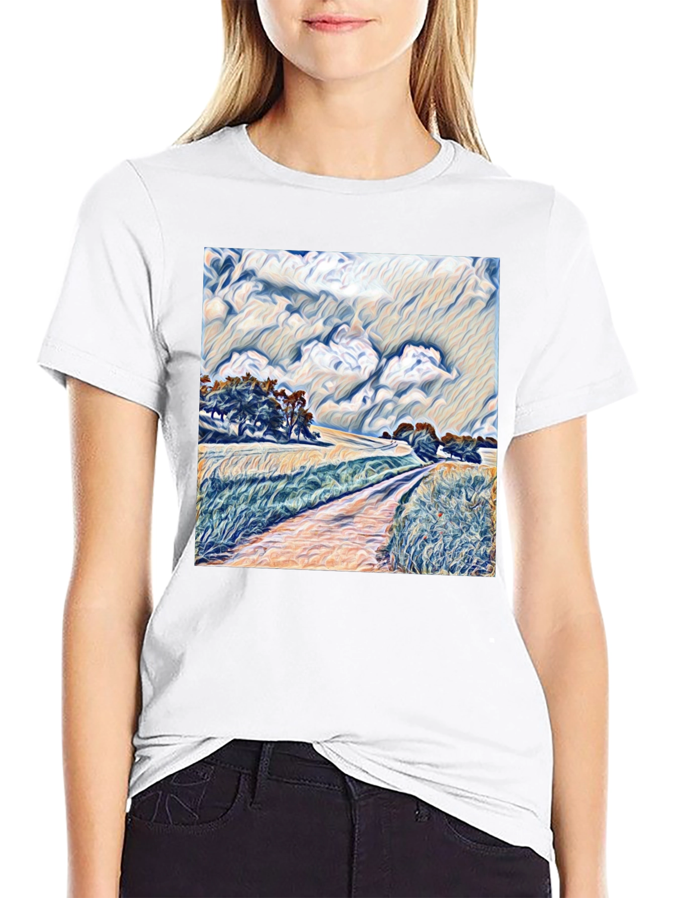 Artistic Landscape Graphic Tee - Stylish Black T-Shirt