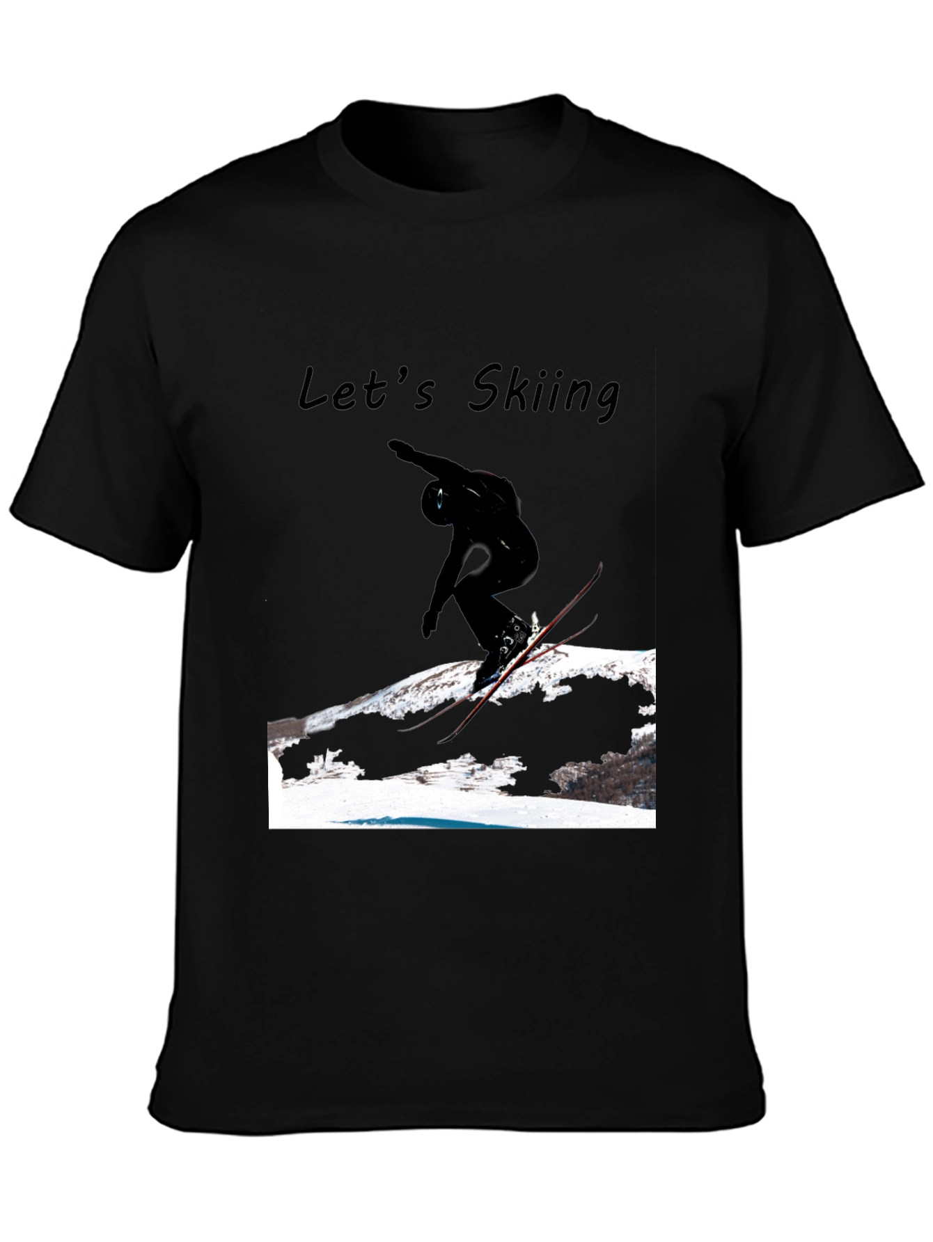 Mens Black Lets Skiing Graphic Tee