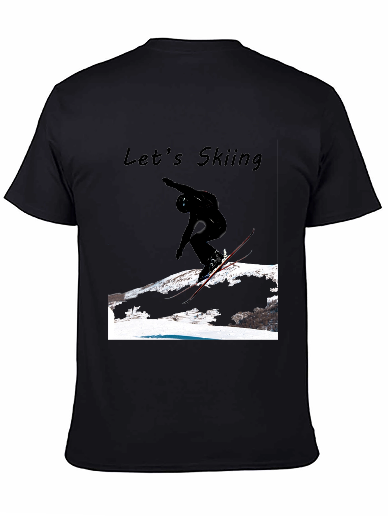 Mens Black Lets Skiing Graphic Tee
