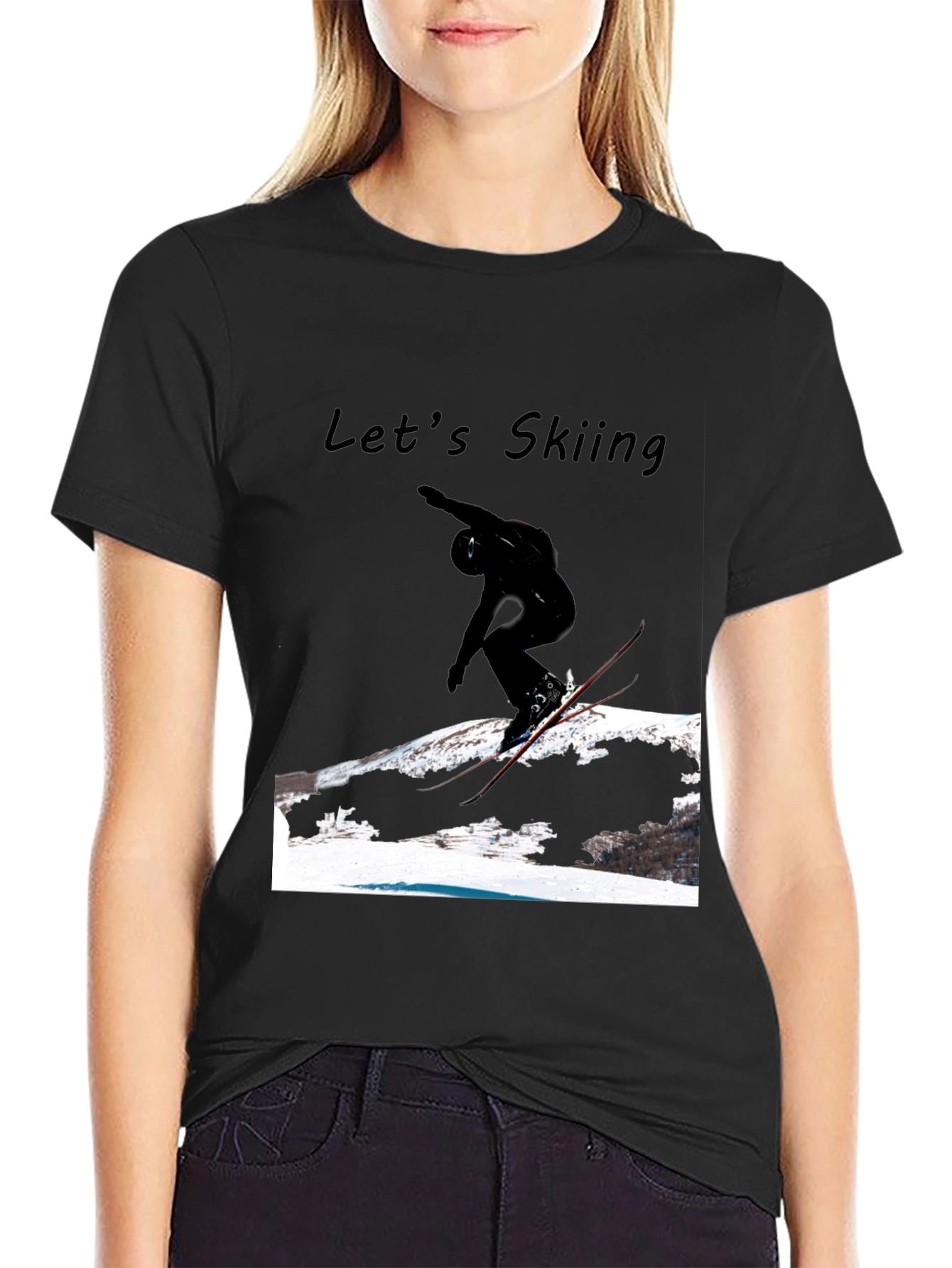 Mens Black Lets Skiing Graphic Tee