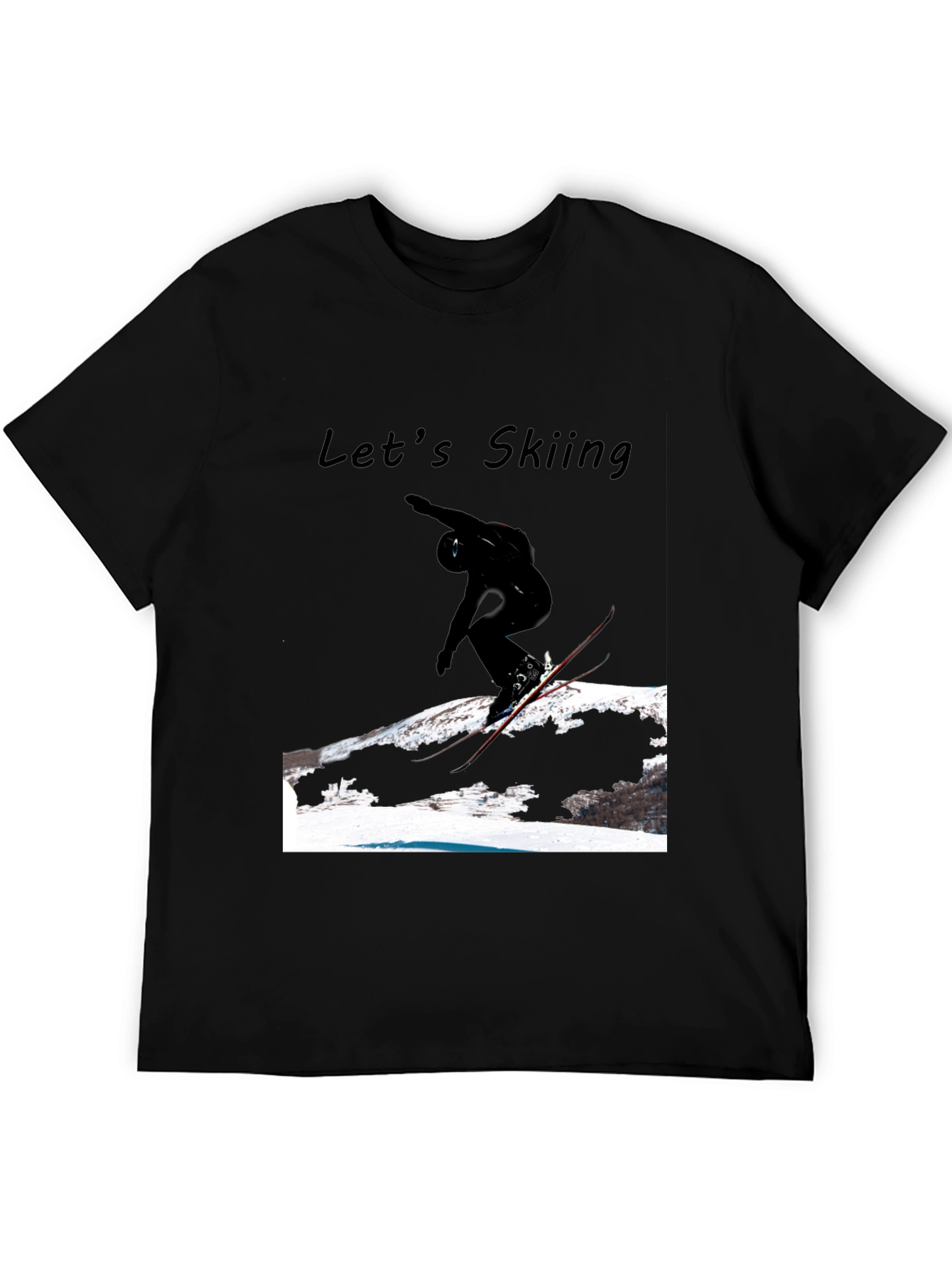 Mens Black Lets Skiing Graphic Tee