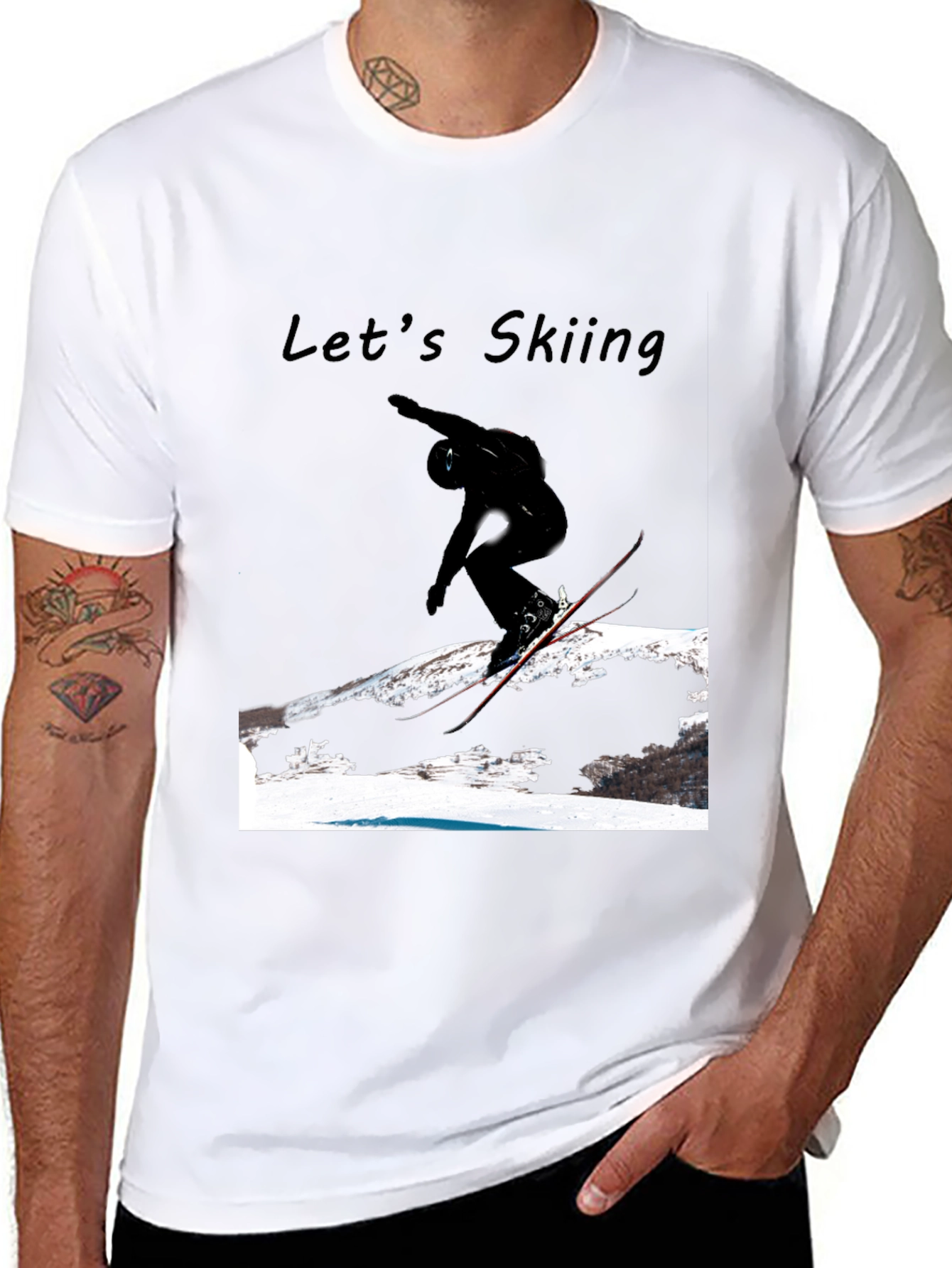 Mens Black Lets Skiing Graphic Tee