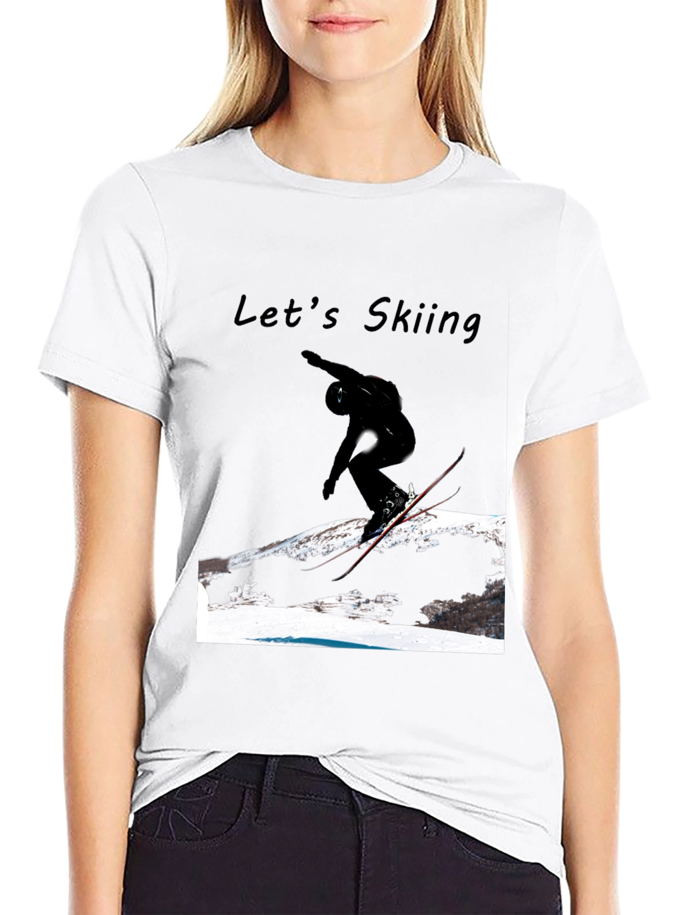 Mens Black Lets Skiing Graphic Tee