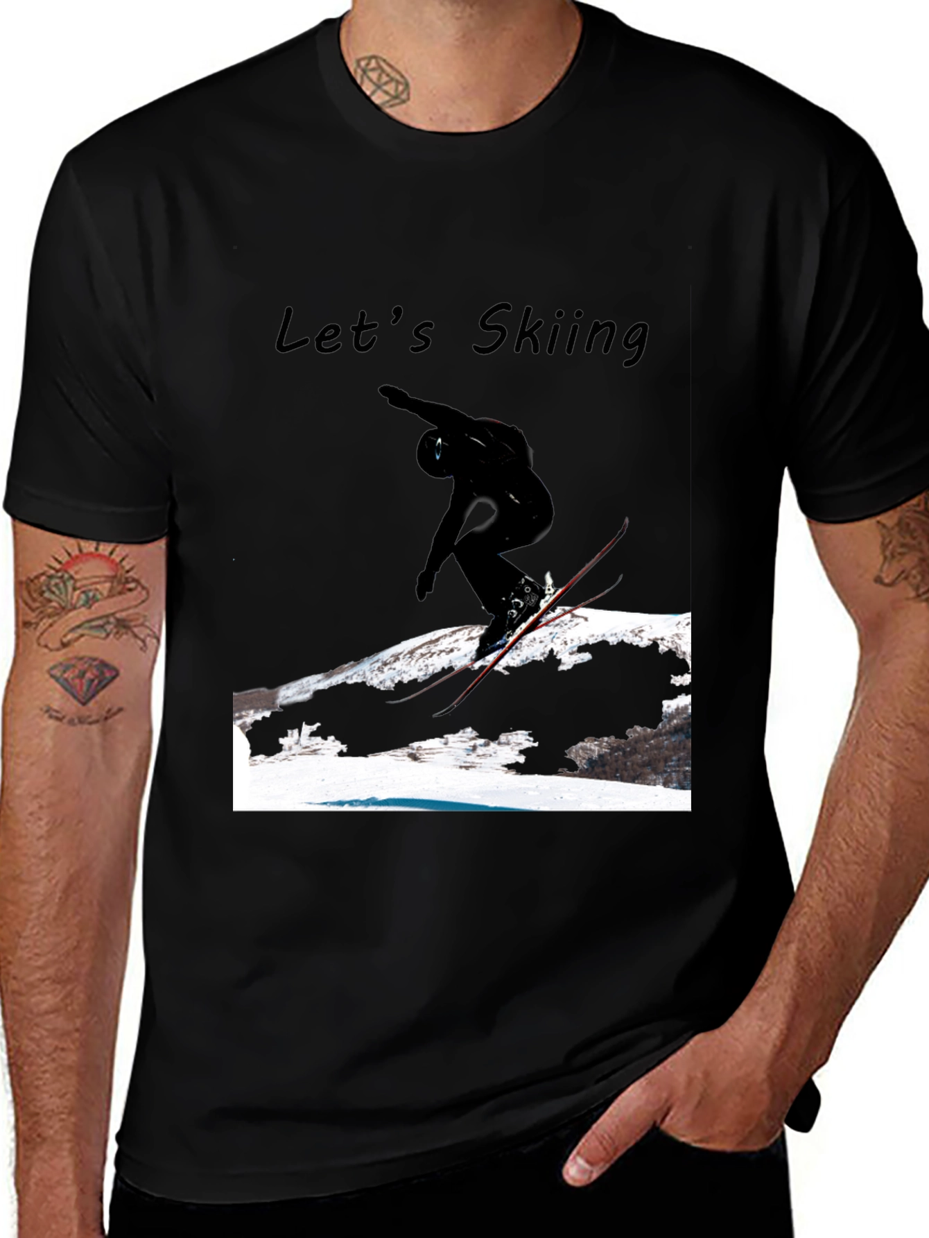 Mens Black Lets Skiing Graphic Tee