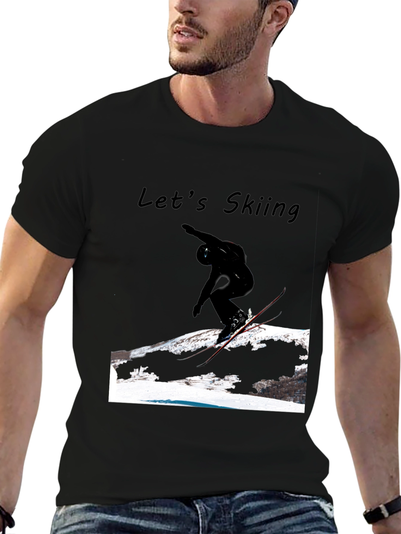 Mens Black Lets Skiing Graphic Tee