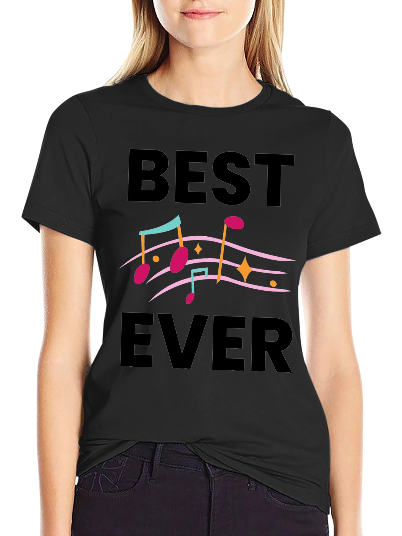 Best Ever Music Notes Graphic Tee - Black