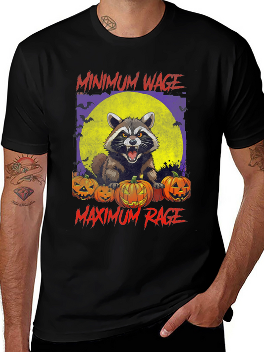 Minimum Wage Maximum Rage Raccoon Halloween T-Shirt