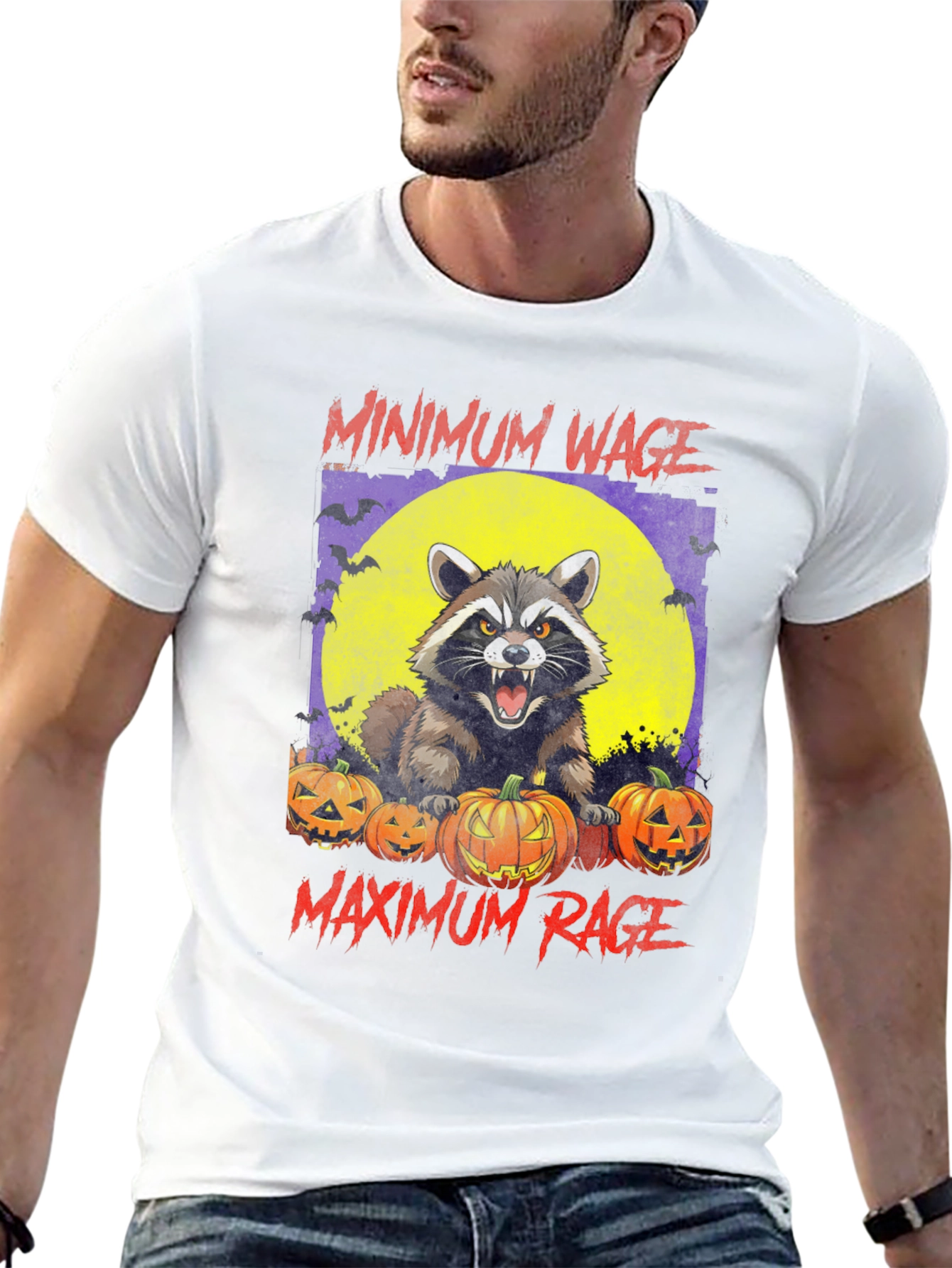 Minimum Wage Maximum Rage Raccoon Halloween T-Shirt