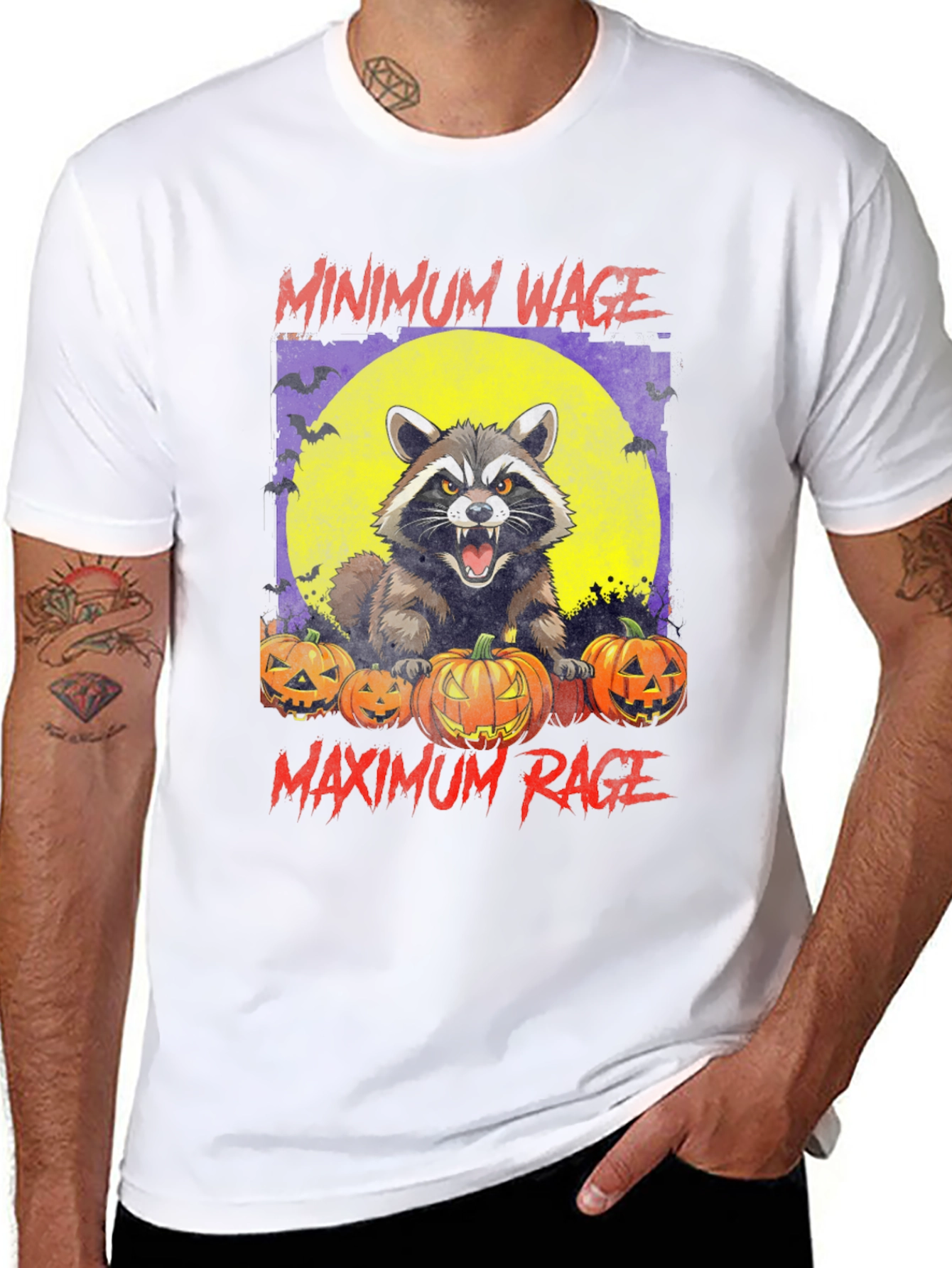 Minimum Wage Maximum Rage Raccoon Halloween T-Shirt