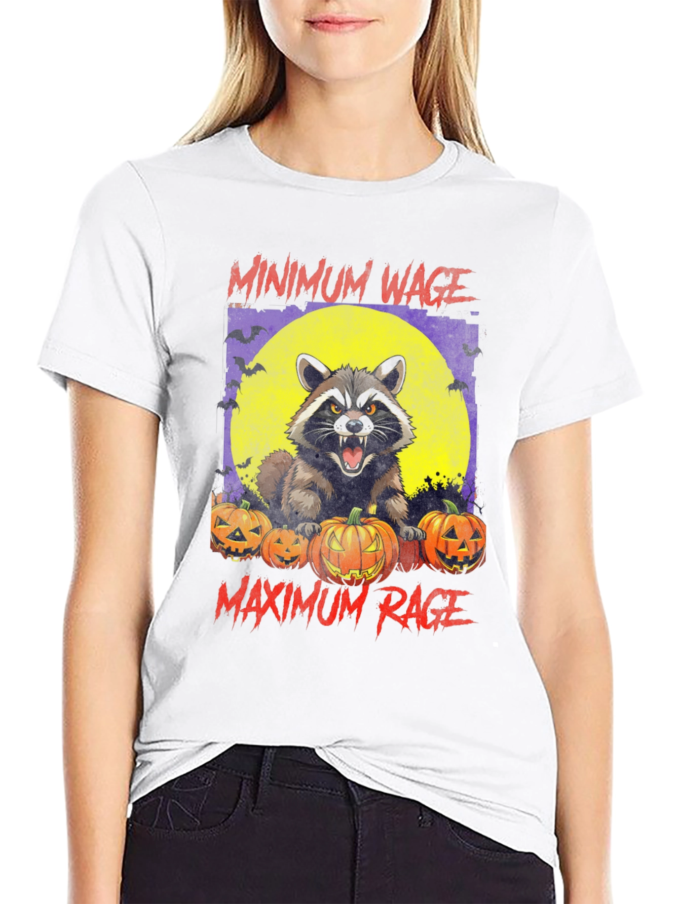 Minimum Wage Maximum Rage Raccoon Halloween T-Shirt