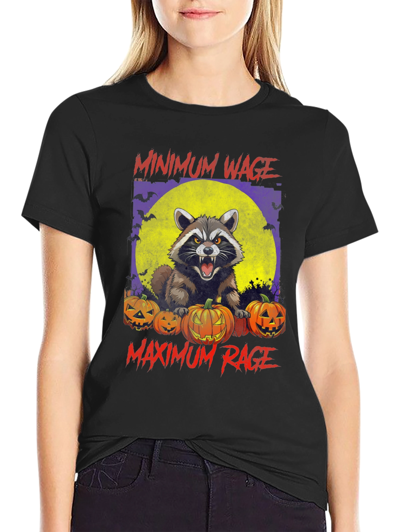 Minimum Wage Maximum Rage Raccoon Halloween T-Shirt