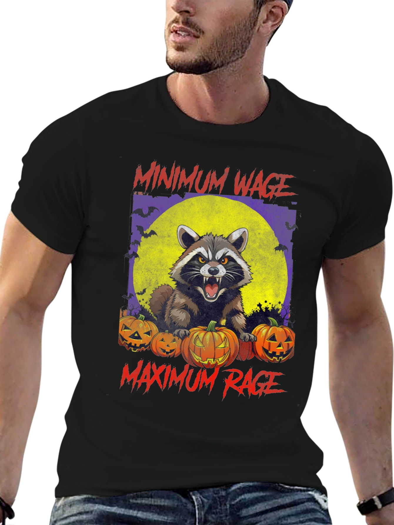 Minimum Wage Maximum Rage Raccoon Halloween T-Shirt