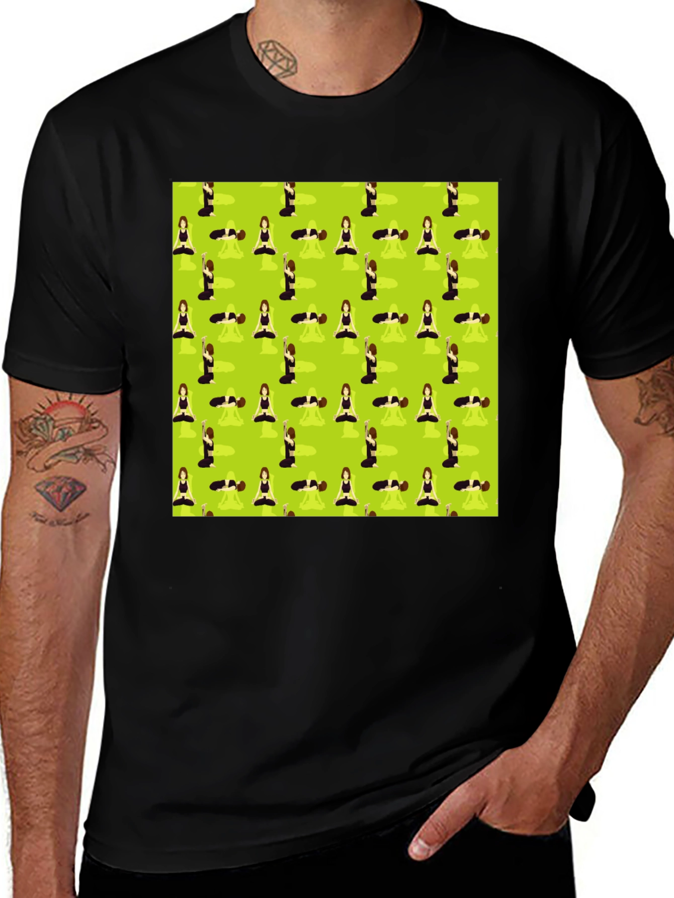 Yoga Patterned T-Shirt - Mens Black Tee