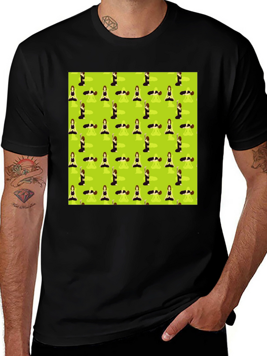 Yoga Patterned T-Shirt - Mens Black Tee