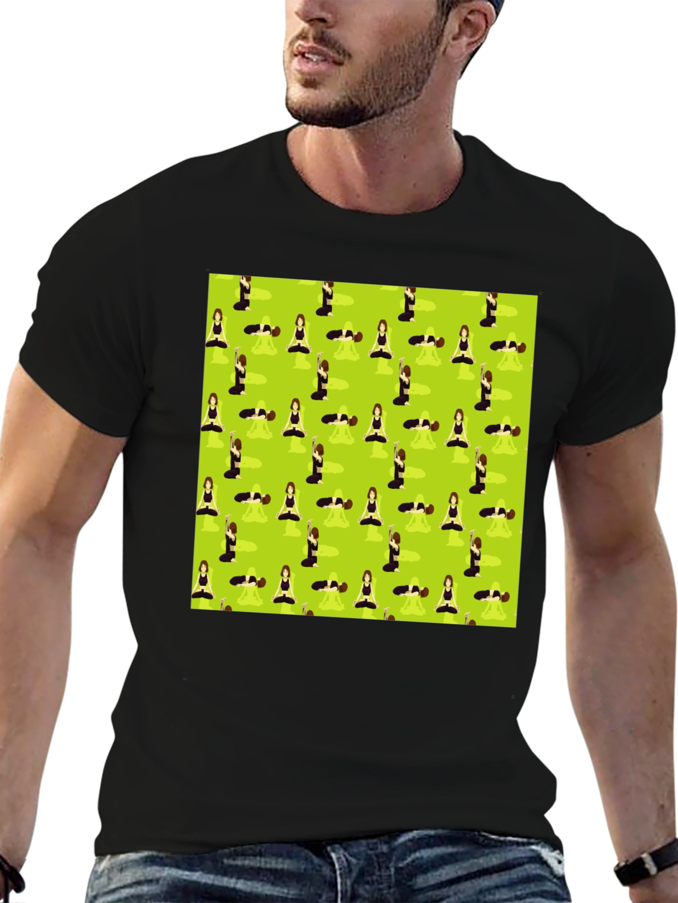 Yoga Patterned T-Shirt - Mens Black Tee