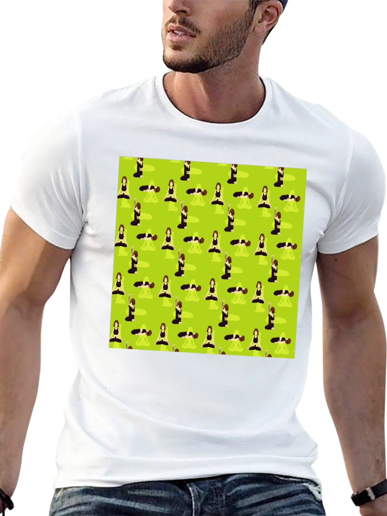 Yoga Patterned T-Shirt - Mens Black Tee