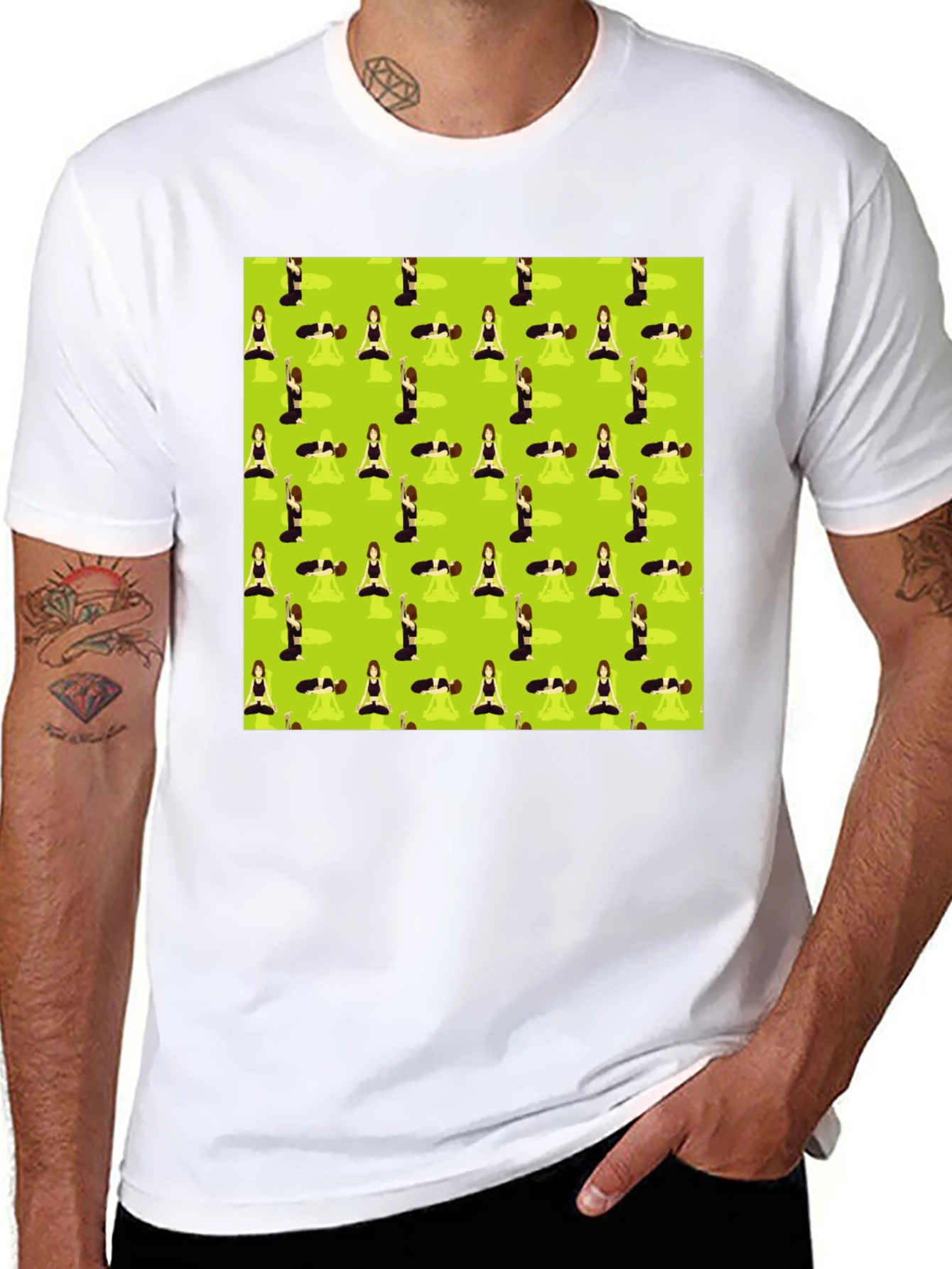 Yoga Patterned T-Shirt - Mens Black Tee