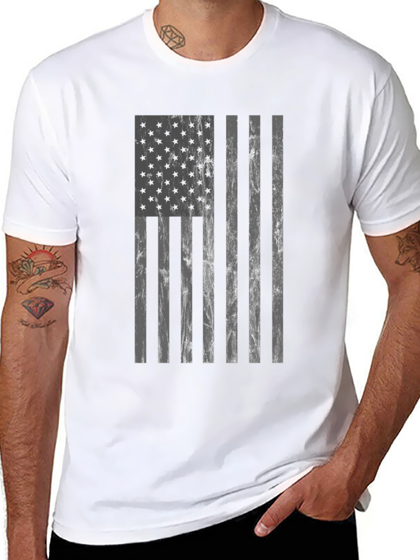 Distressed American Flag Graphic Tee - Black