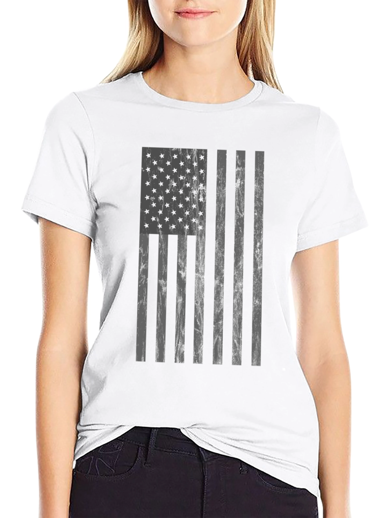 Distressed American Flag Graphic Tee - Black