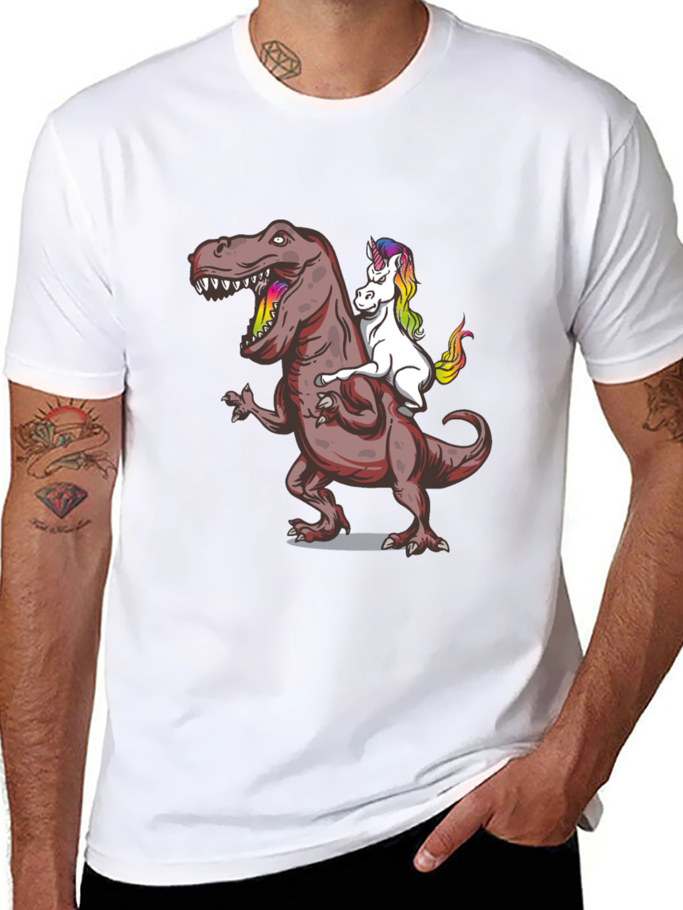 Dino Rider T-Shirt: Unicorn Riding T-Rex