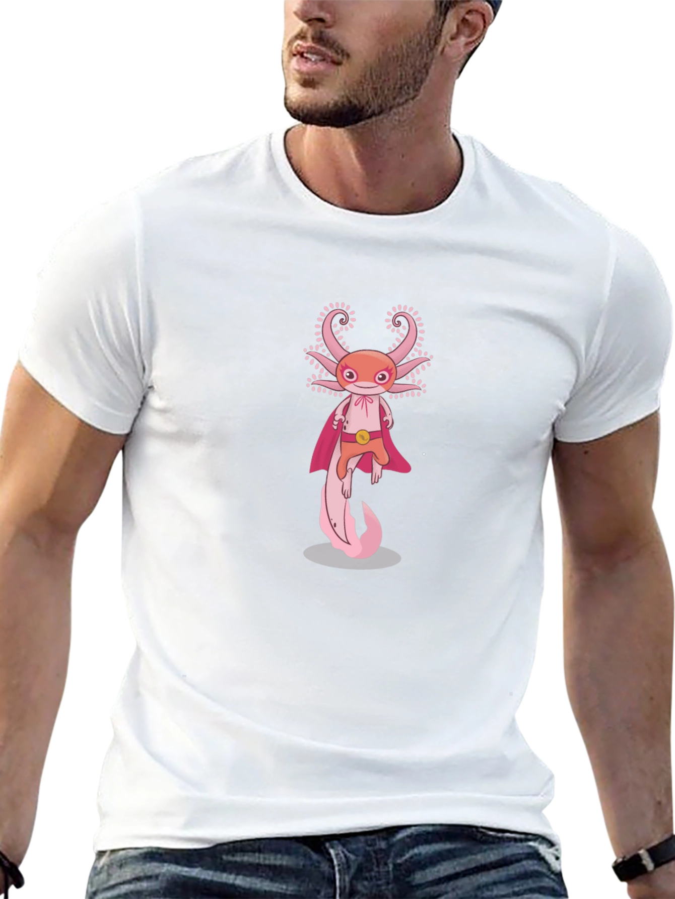 Axolotl Superhero Graphic Tee - Black Cotton T-Shirt