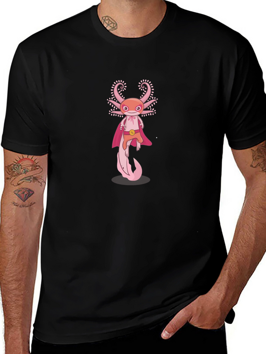 Axolotl Superhero Graphic Tee - Black Cotton T-Shirt