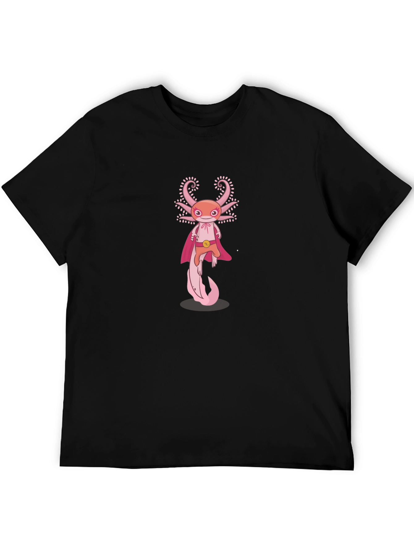 Axolotl Superhero Graphic Tee - Black Cotton T-Shirt