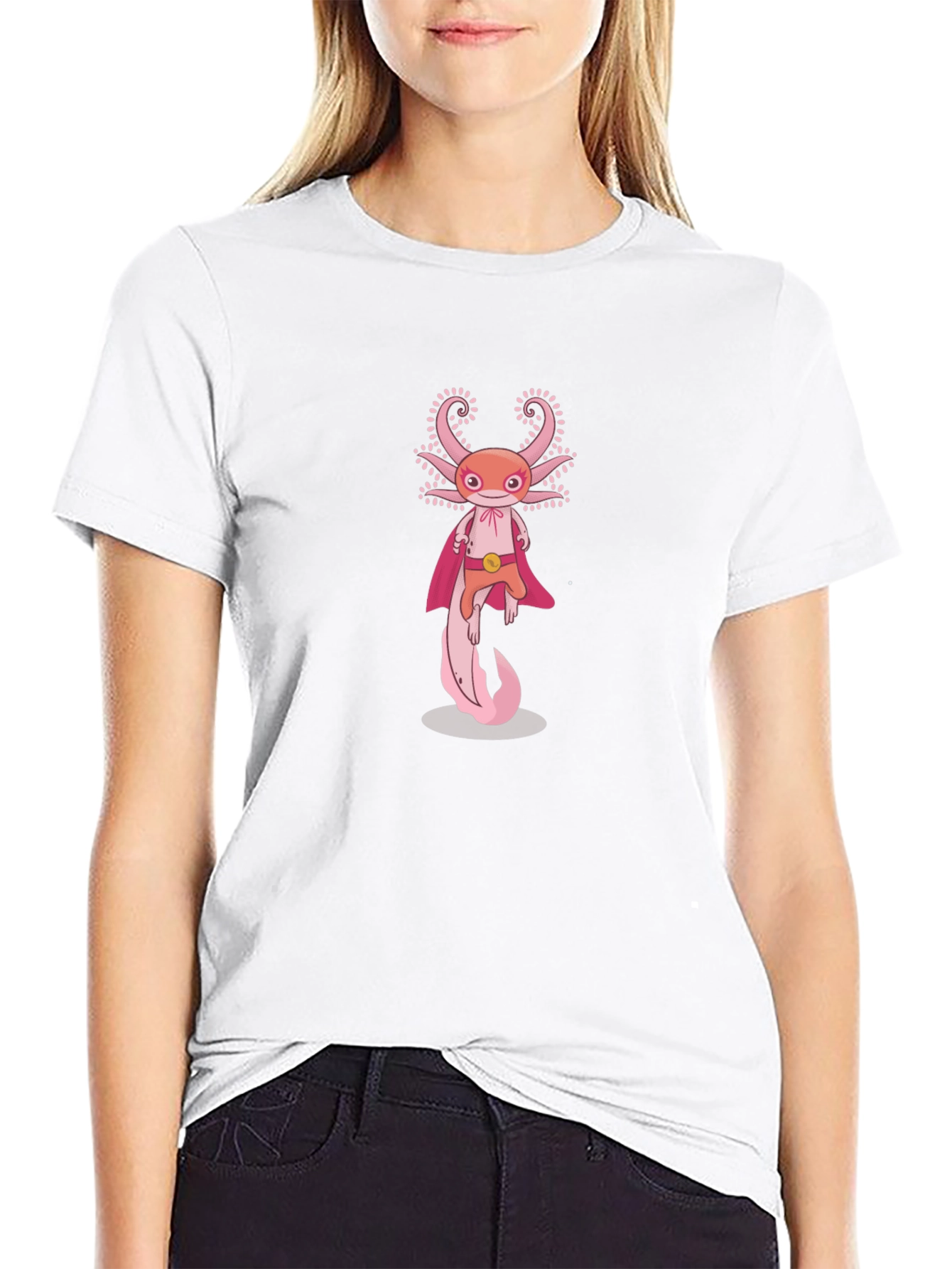 Axolotl Superhero Graphic Tee - Black Cotton T-Shirt