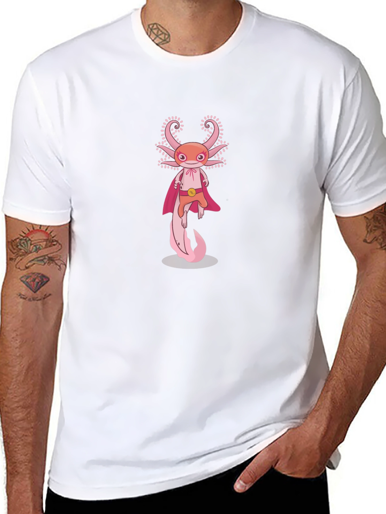 Axolotl Superhero Graphic Tee - Black Cotton T-Shirt