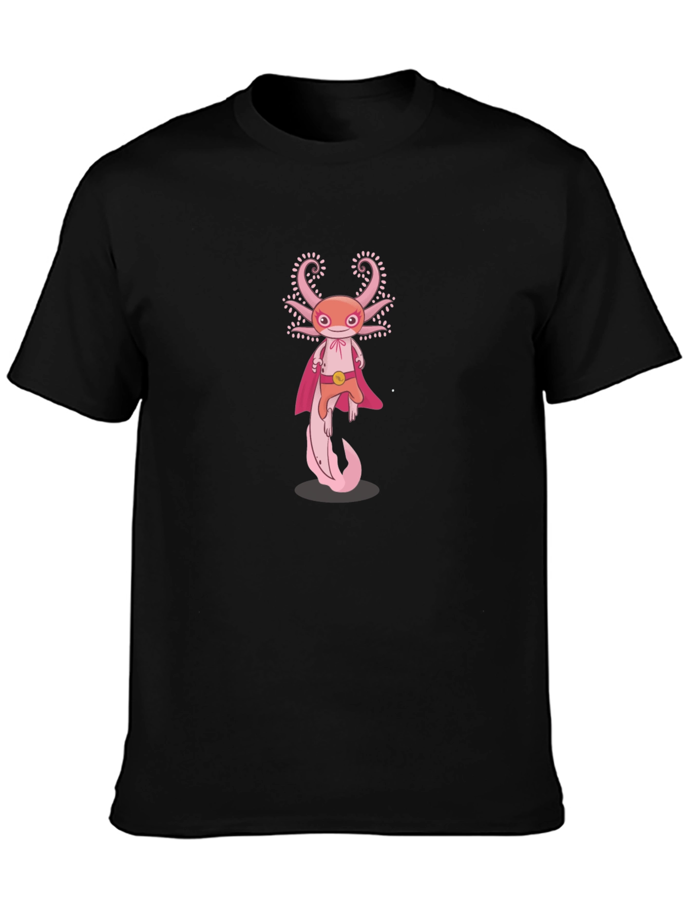 Axolotl Superhero Graphic Tee - Black Cotton T-Shirt
