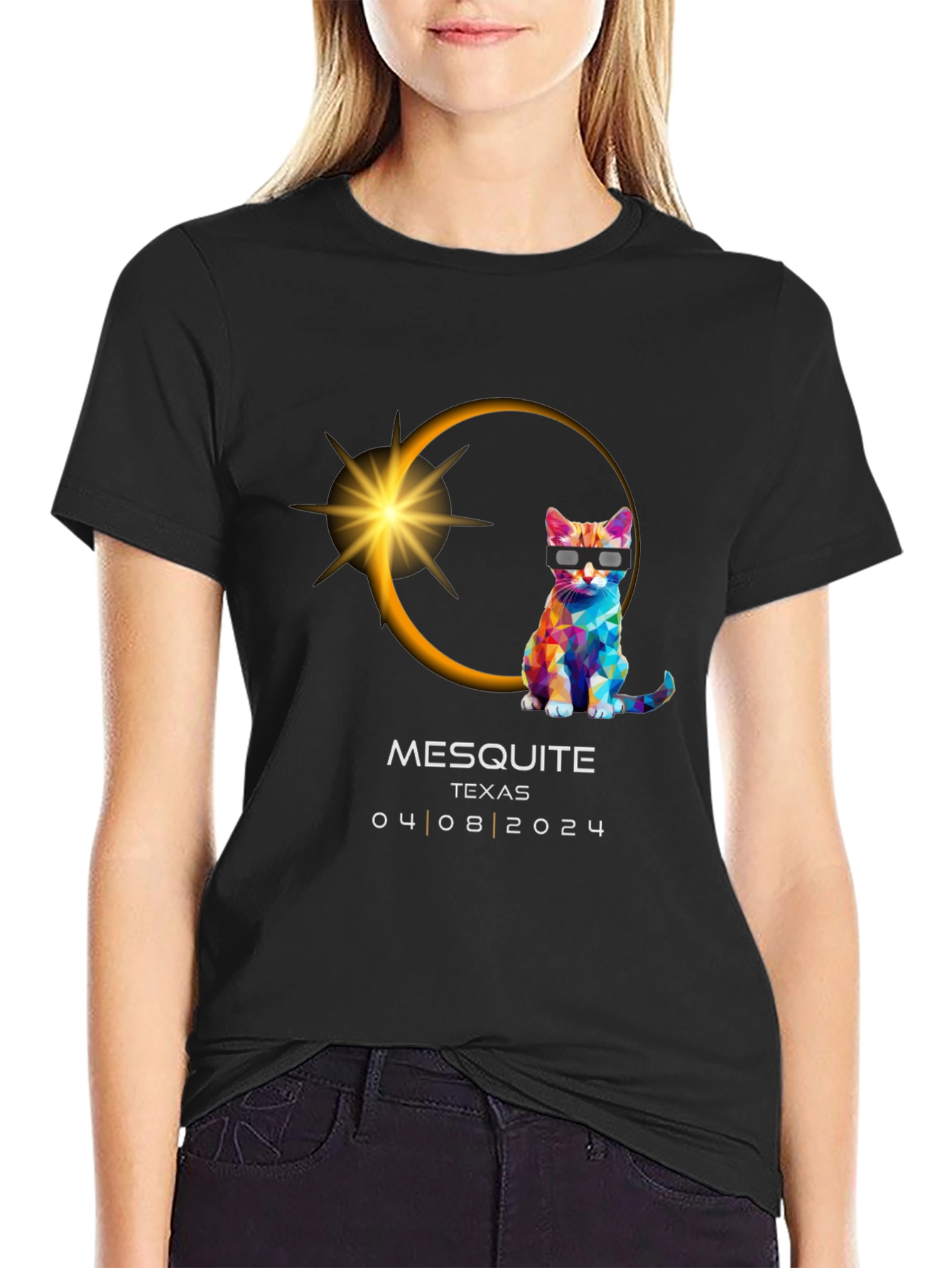 Mesquite Texas 2024 Eclipse Cat Graphic Tee