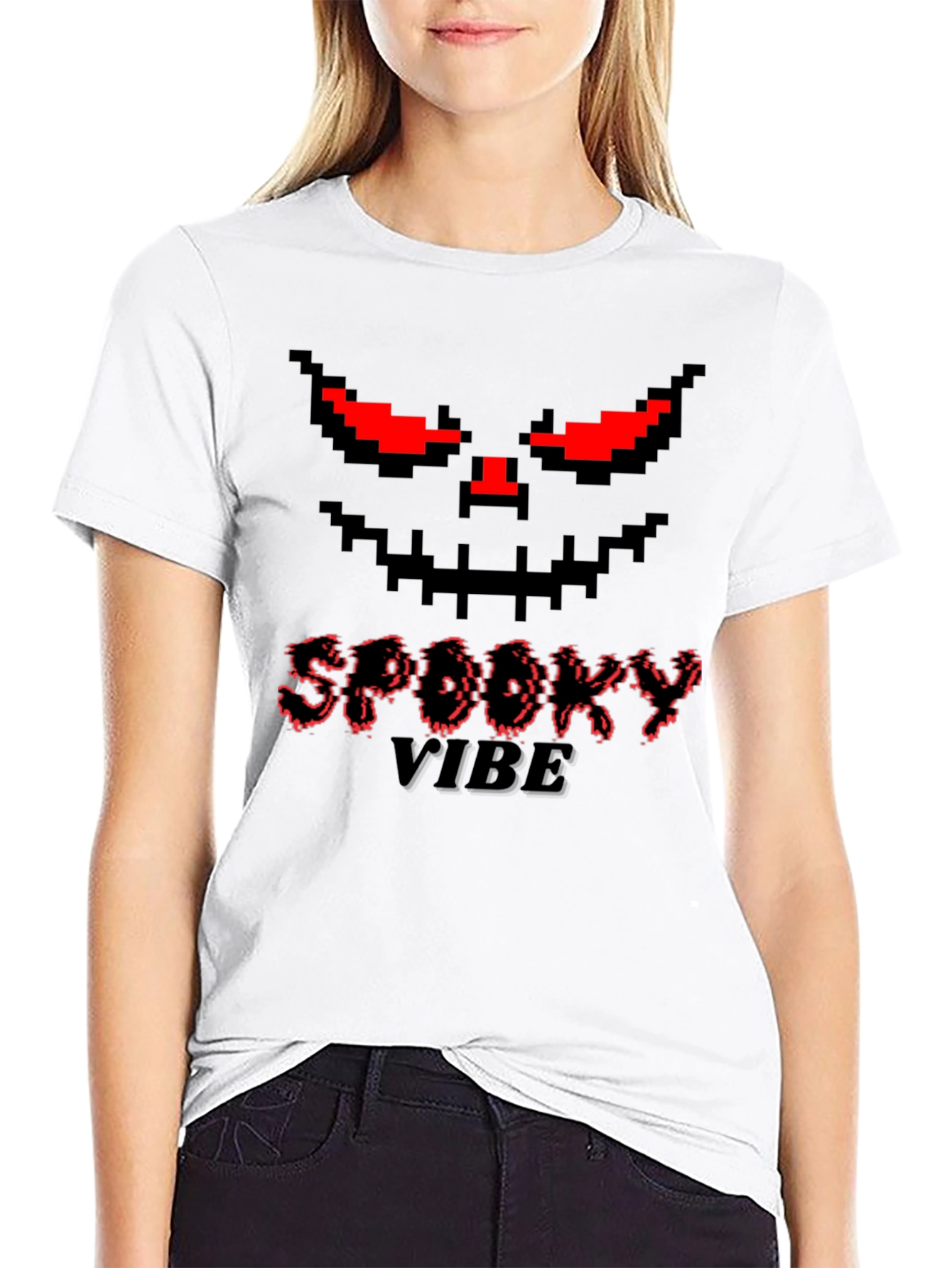 Spooky Vibe Pixel Face Graphic Tee