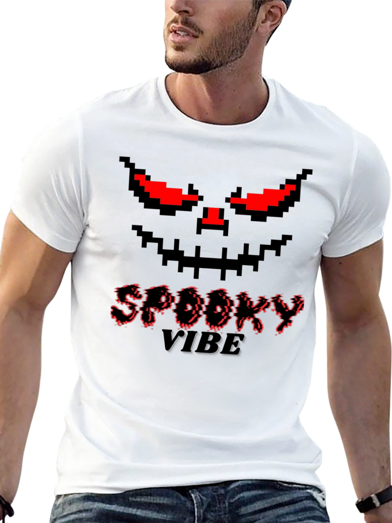Spooky Vibe Pixel Face Graphic Tee