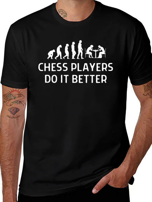 Chess Players Evolution Graphic Tee - Black Cotton T-Shirt