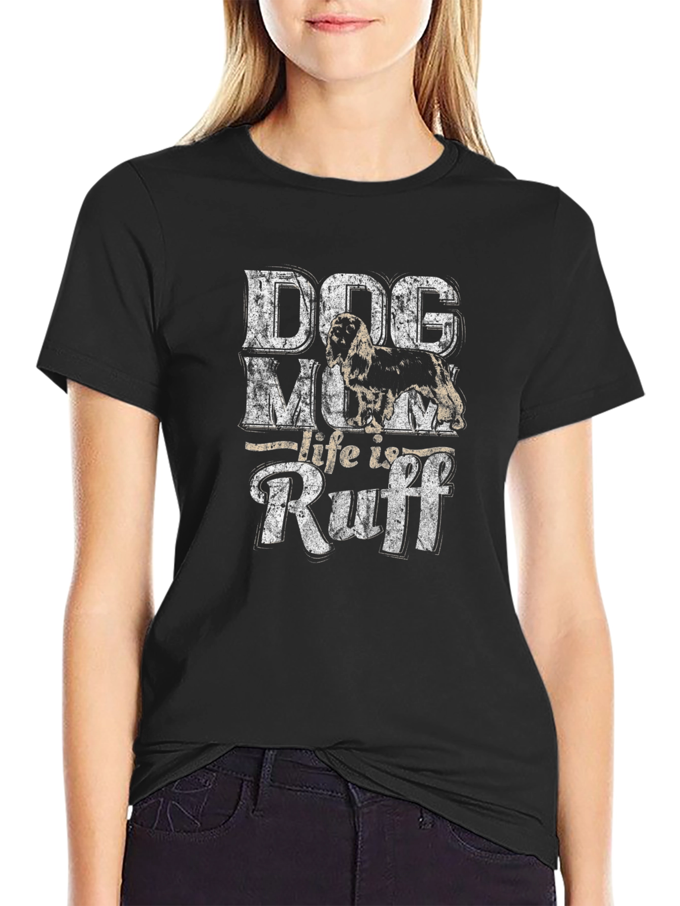 Dog Mom Life Is Ruff Black T-Shirt