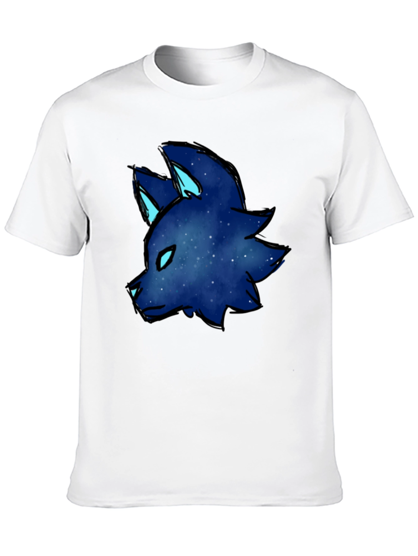 Galaxy Wolf Head Graphic Tee - Black Cotton Blend
