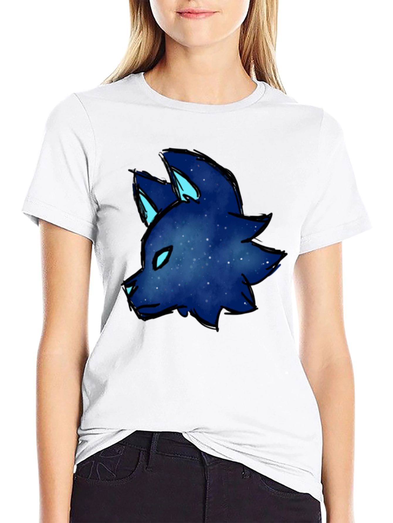Galaxy Wolf Head Graphic Tee - Black Cotton Blend
