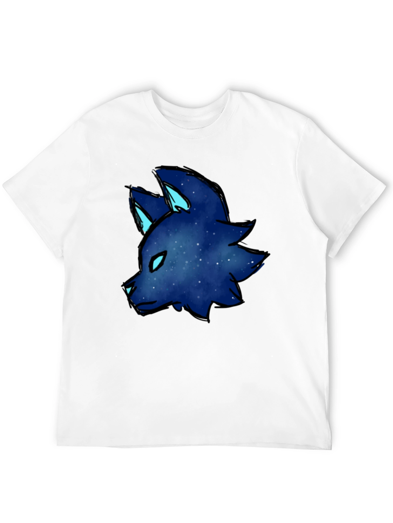 Galaxy Wolf Head Graphic Tee - Black Cotton Blend