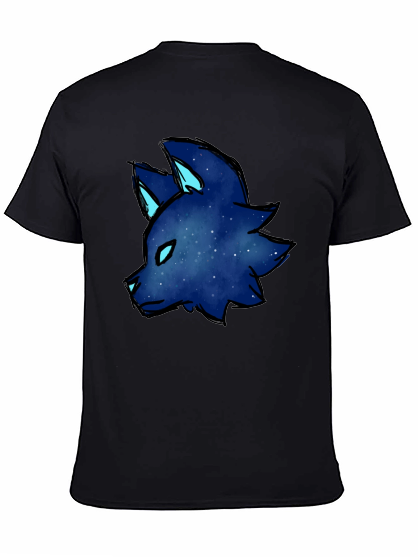 Galaxy Wolf Head Graphic Tee - Black Cotton Blend