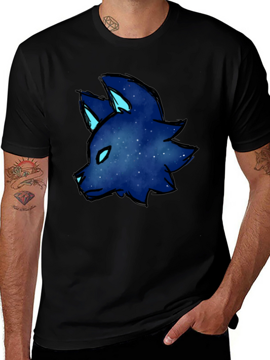 Galaxy Wolf Head Graphic Tee - Black Cotton Blend
