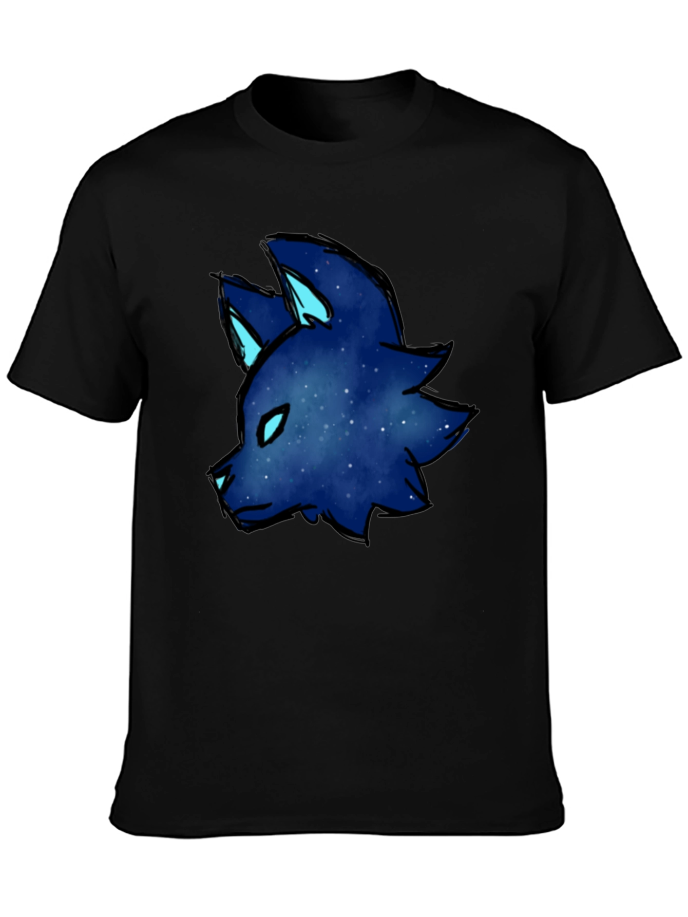 Galaxy Wolf Head Graphic Tee - Black Cotton Blend
