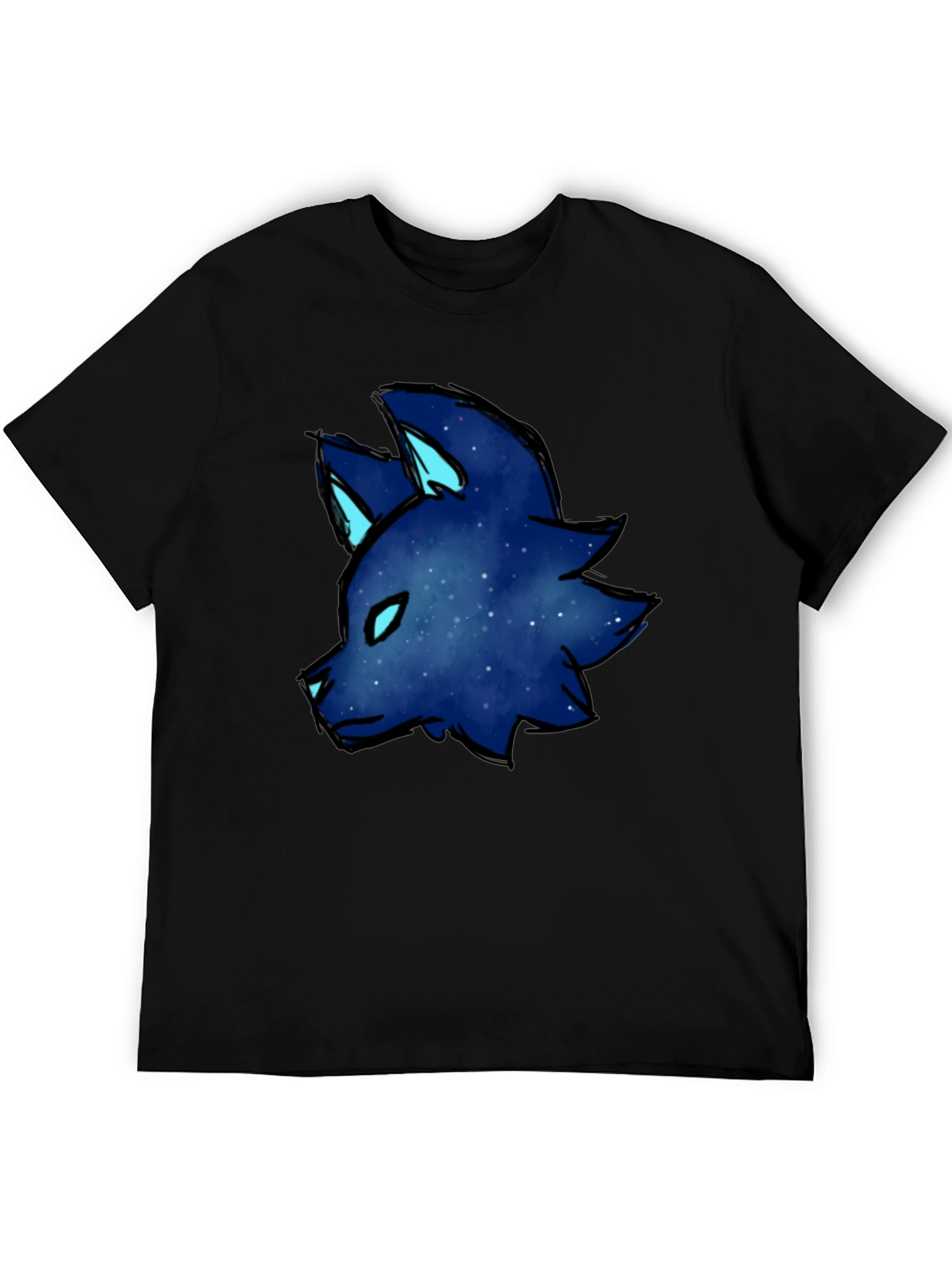 Galaxy Wolf Head Graphic Tee - Black Cotton Blend