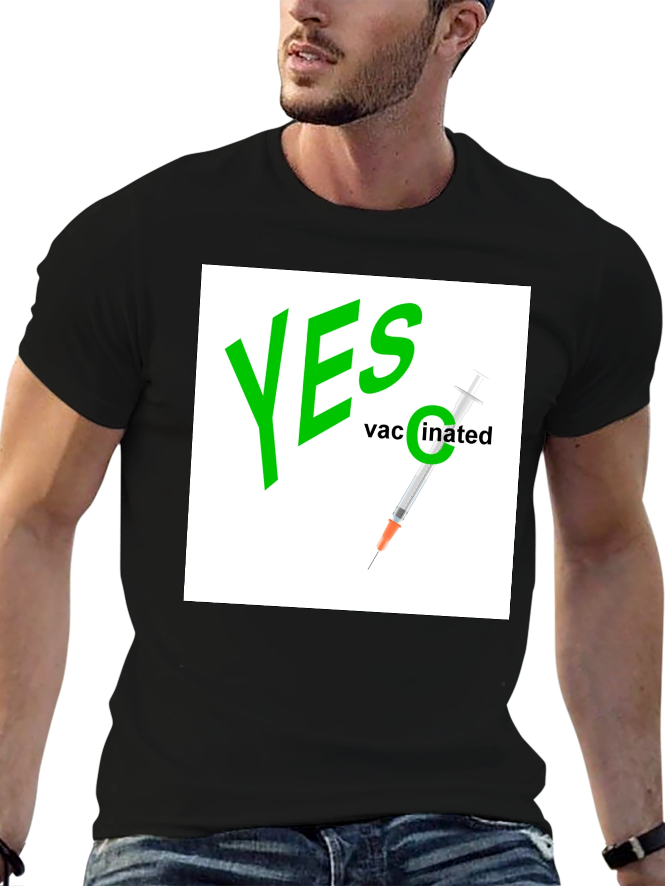 Yes Vaccinated Graphic Tee - Black Cotton T-Shirt